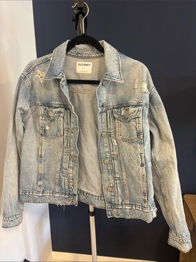 Old Navy Light Blue Distressed Denim Jacket - medium